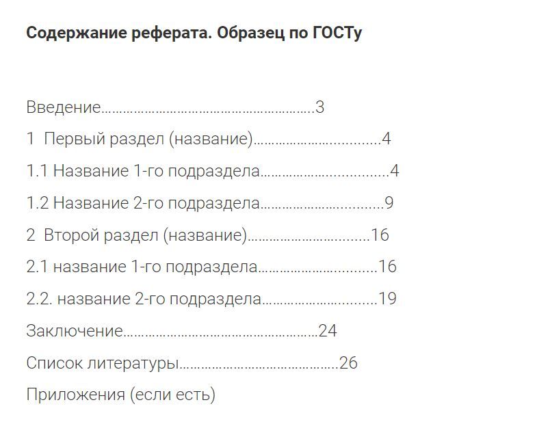 Части реферата